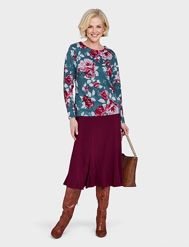 Diamante Trim Warm Handle Print Top - LU248
